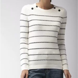 Tommy Hilfiger White striped Pull Over Sweater Button Detail M Coastal Nautical